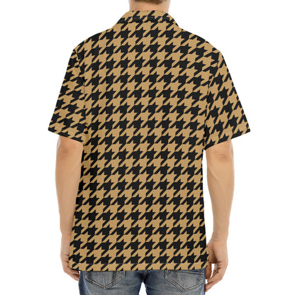 Brown And Black Houndstooth Print Aloha Shirt
