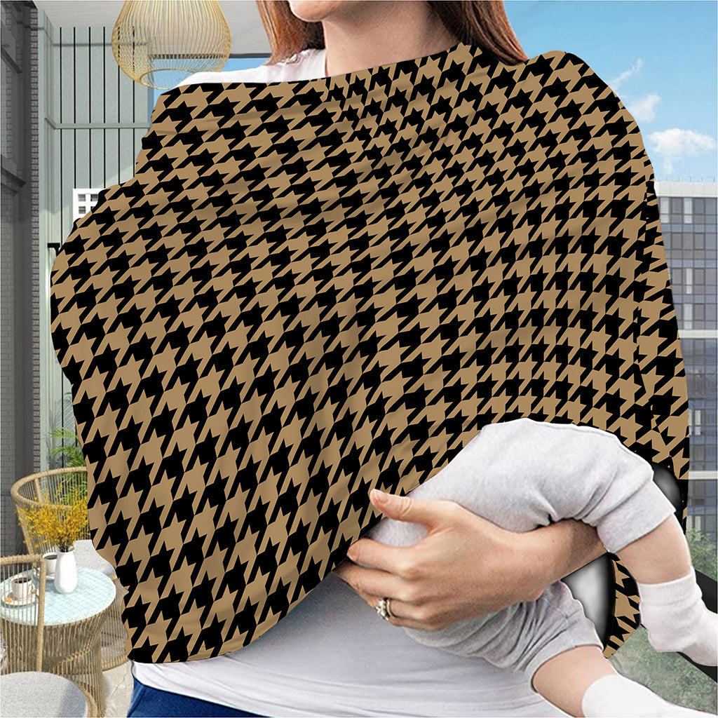 Brown And Black Houndstooth Print Baby Seat Cover