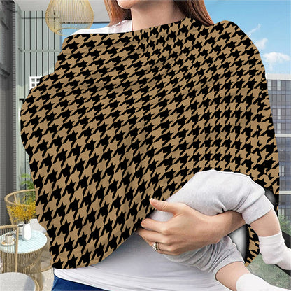 Brown And Black Houndstooth Print Baby Seat Cover