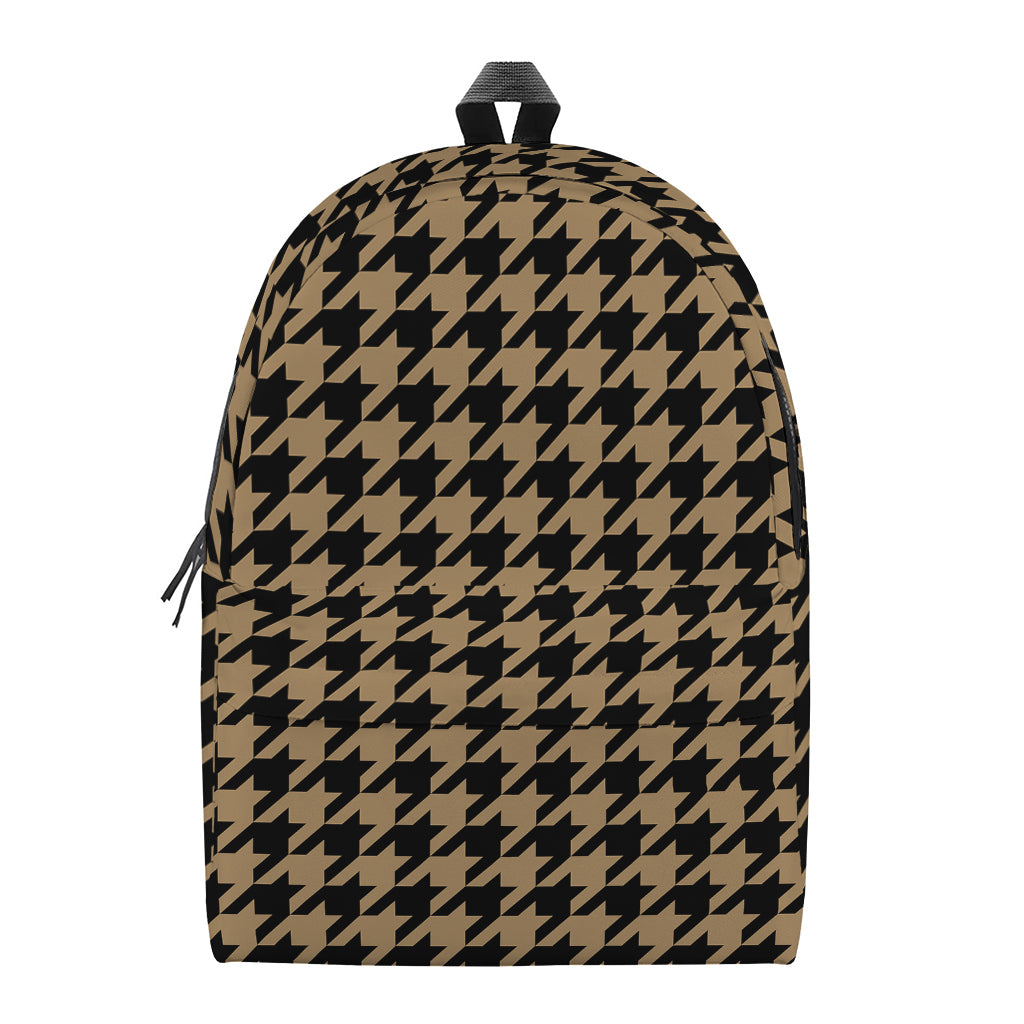 Brown And Black Houndstooth Print Backpack