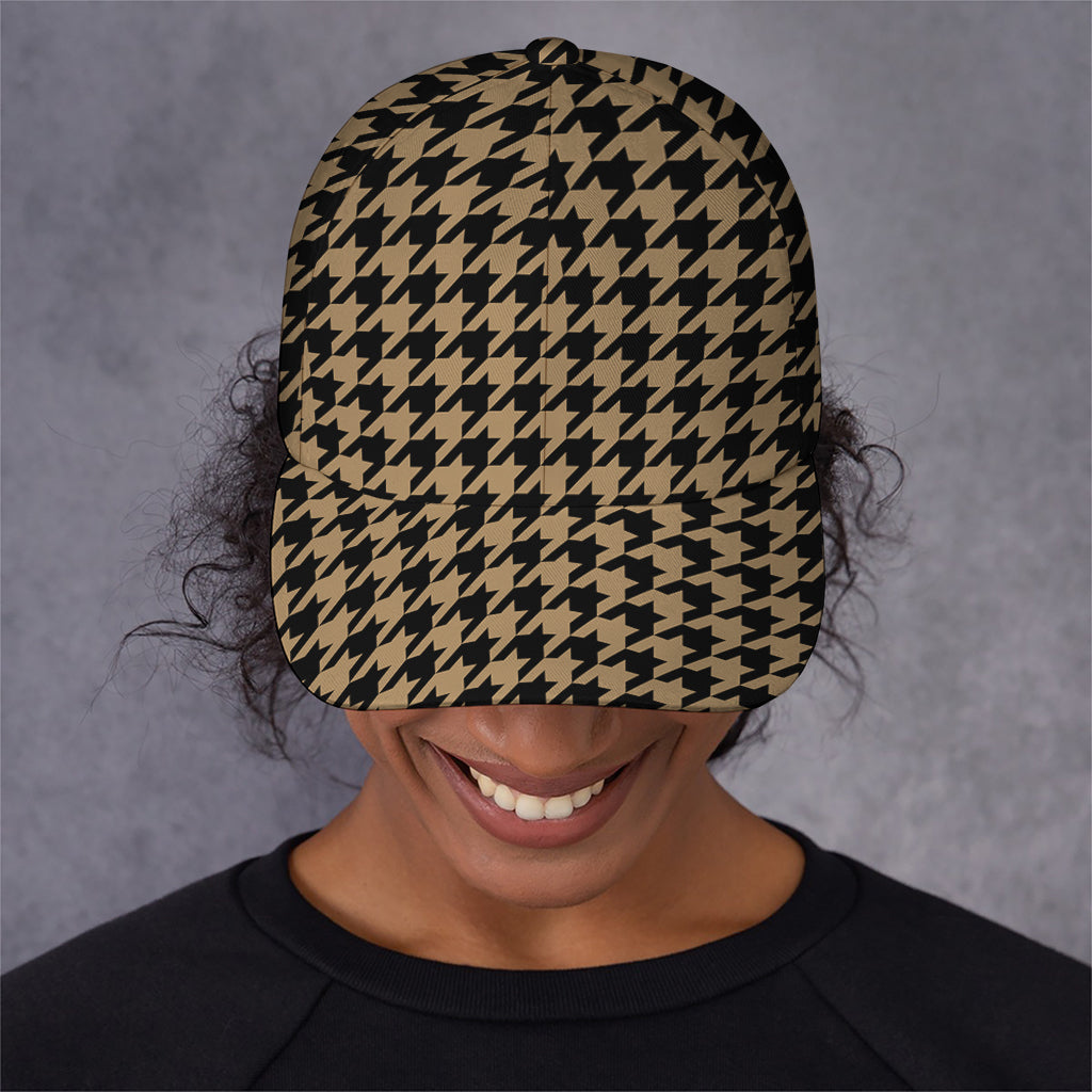 Brown And Black Houndstooth Print Baseball Cap