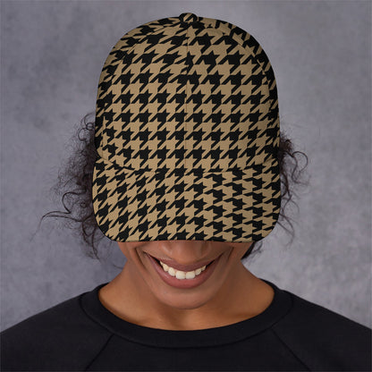 Brown And Black Houndstooth Print Baseball Cap
