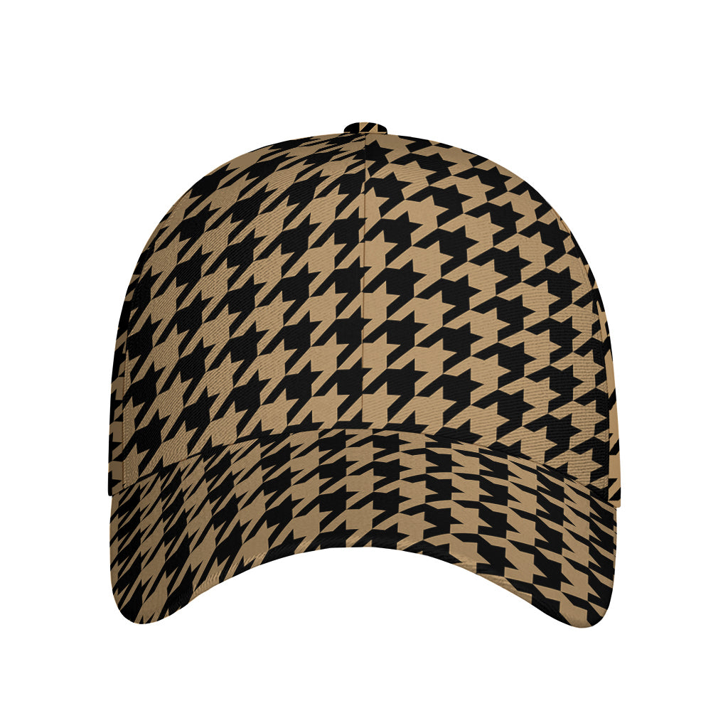 Brown And Black Houndstooth Print Baseball Cap