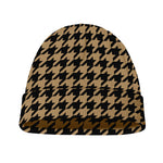 Brown And Black Houndstooth Print Beanie