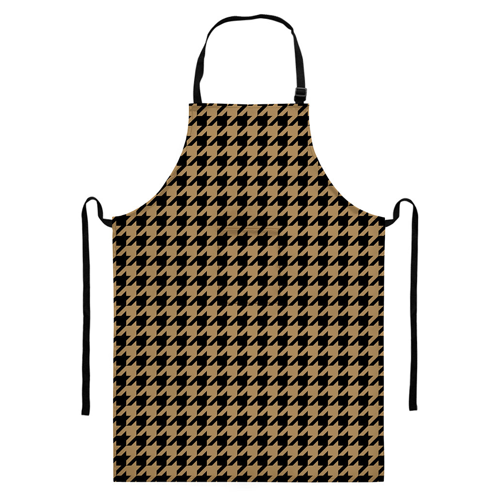Brown And Black Houndstooth Print Bib Apron With Pocket