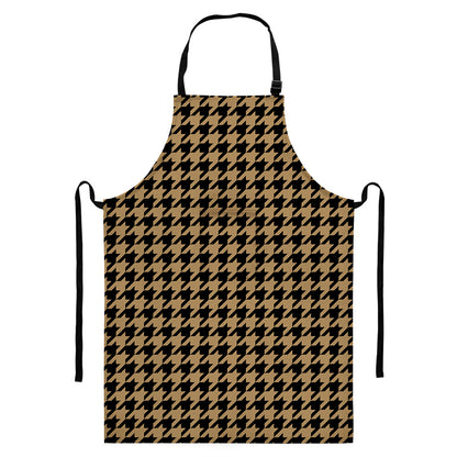 Brown And Black Houndstooth Print Bib Apron With Pocket