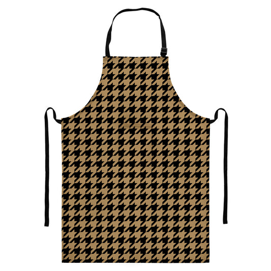 Brown And Black Houndstooth Print Bib Apron With Pocket