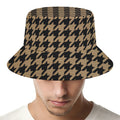 Brown And Black Houndstooth Print Bucket Hat