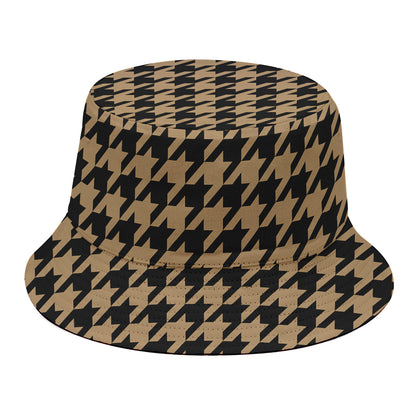 Brown And Black Houndstooth Print Bucket Hat