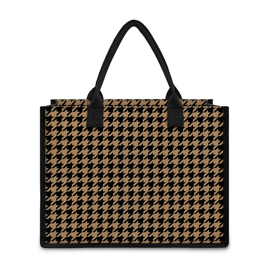 Brown And Black Houndstooth Print Canvas Tote Bag