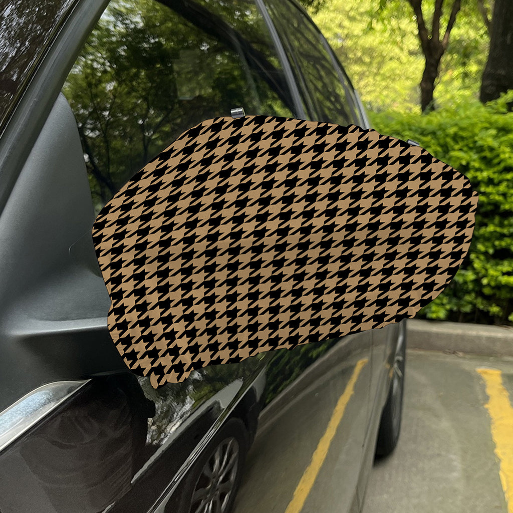 Brown And Black Houndstooth Print Car Side Mirror Covers