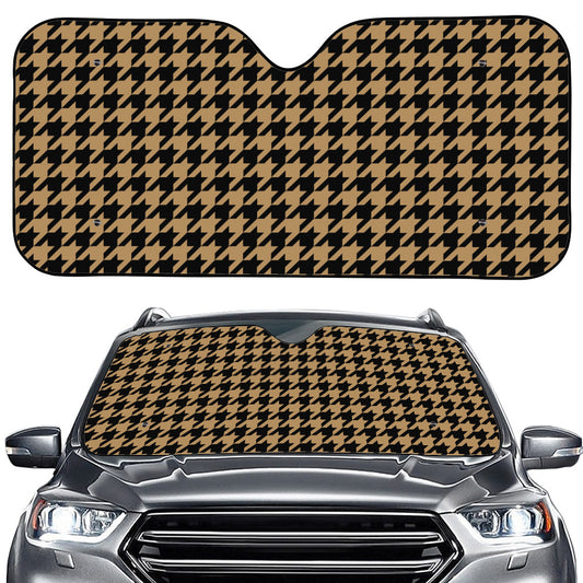 Brown And Black Houndstooth Print Car Windshield Sun Shade