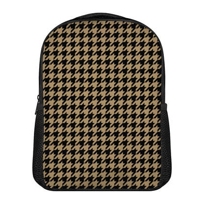 Brown And Black Houndstooth Print Casual Backpack
