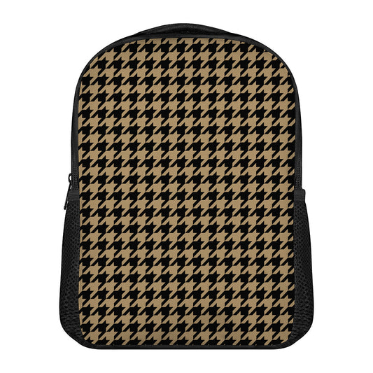Brown And Black Houndstooth Print Casual Backpack