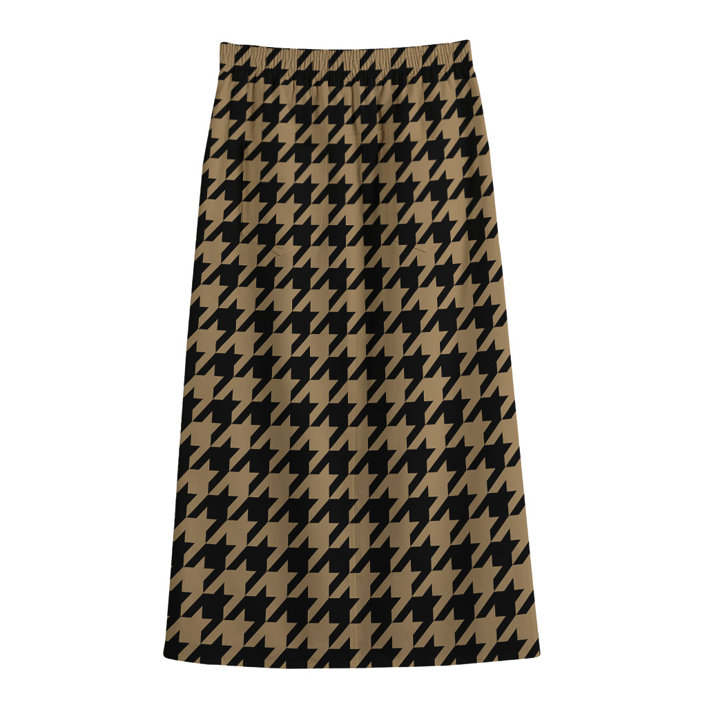 Brown And Black Houndstooth Print Cotton Front Slit Maxi Skirt