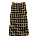 Brown And Black Houndstooth Print Cotton Front Slit Maxi Skirt