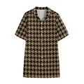 Brown And Black Houndstooth Print Cotton Hawaiian Shirt