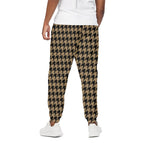 Brown And Black Houndstooth Print Cotton Pants