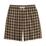 Brown And Black Houndstooth Print Cotton Shorts
