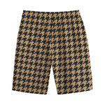Brown And Black Houndstooth Print Cotton Shorts