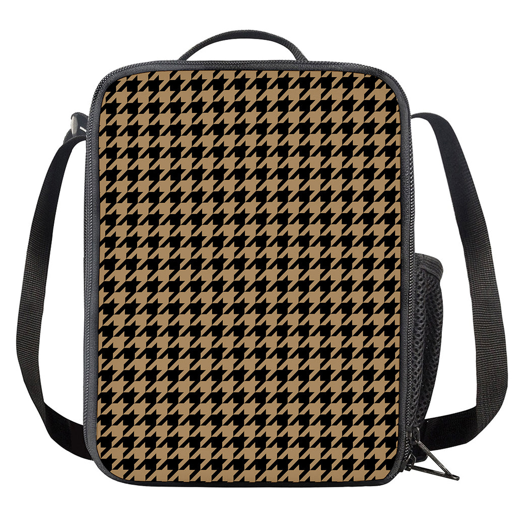 Brown And Black Houndstooth Print Crossbody Lunch Bag