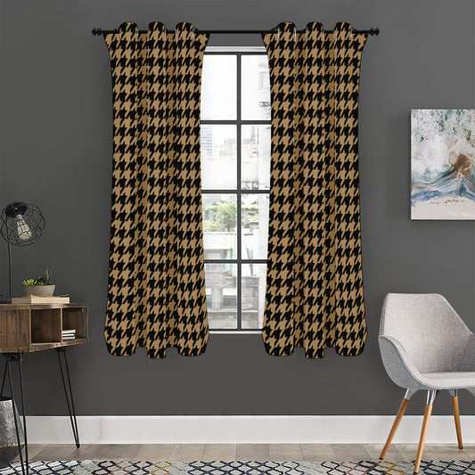 Brown And Black Houndstooth Print Curtain
