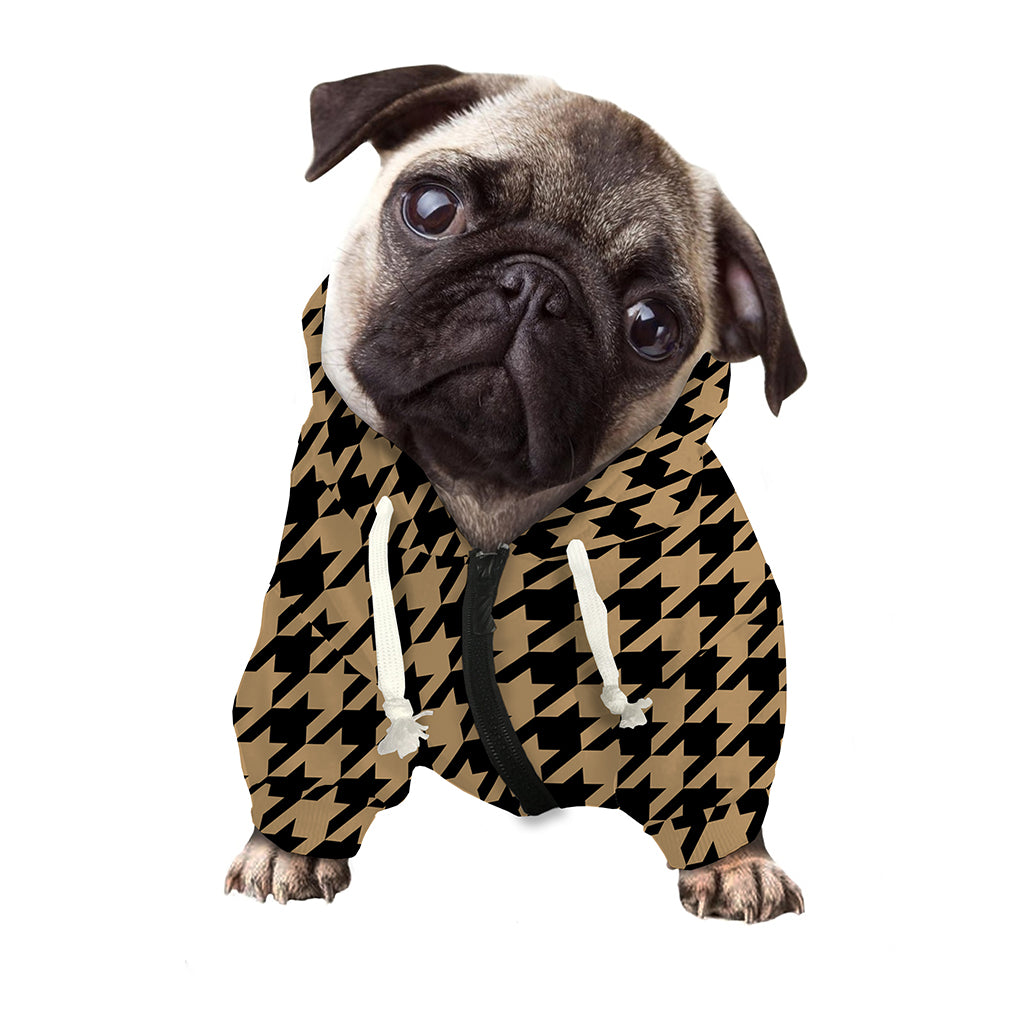 Brown And Black Houndstooth Print Dog Zip Up Hoodie