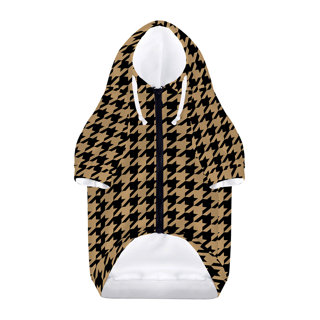 Brown And Black Houndstooth Print Dog Zip Up Hoodie