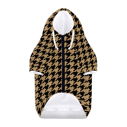 Brown And Black Houndstooth Print Dog Zip Up Hoodie