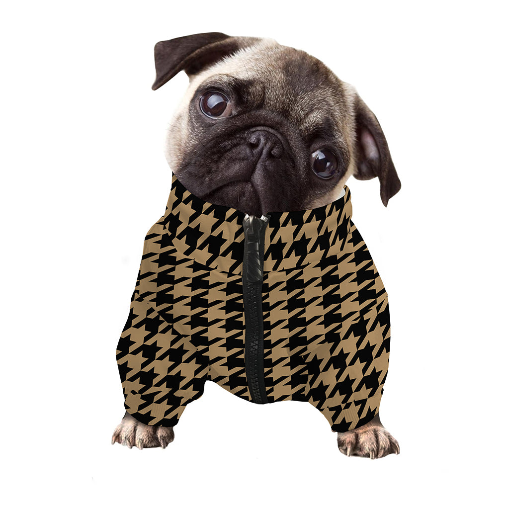 Brown And Black Houndstooth Print Dog Zip Up Jacket