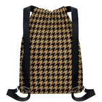Brown And Black Houndstooth Print Drawstring Backpack