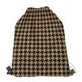 Brown And Black Houndstooth Print Drawstring Bag
