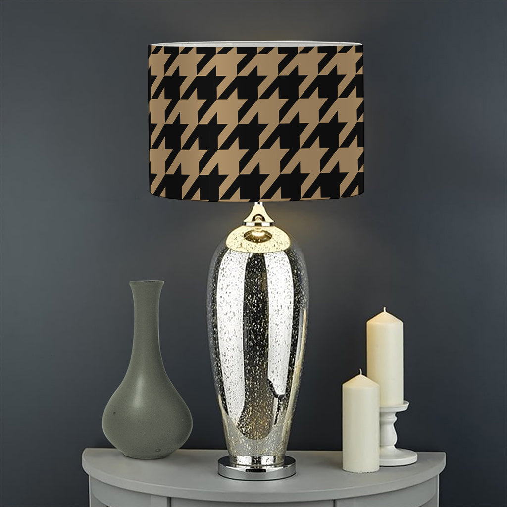 Brown And Black Houndstooth Print Drum Lamp Shade