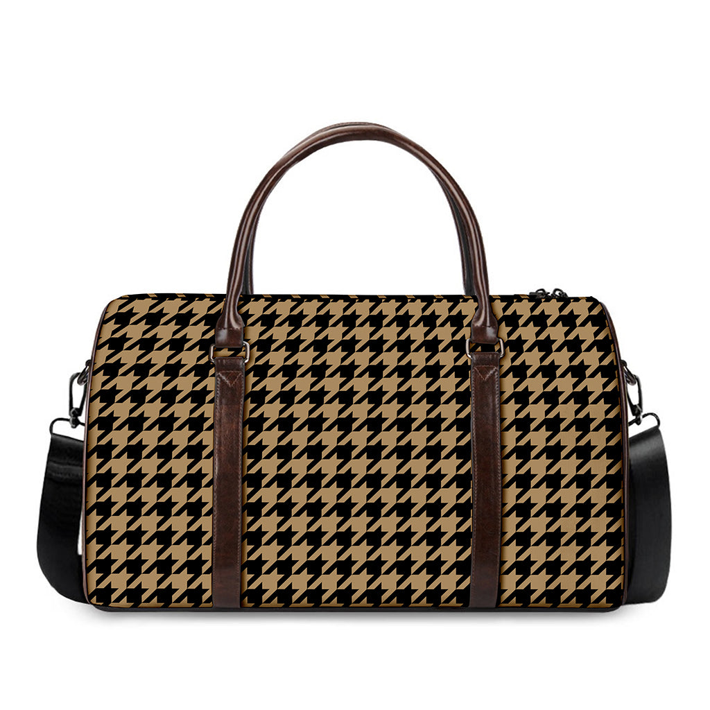 Brown And Black Houndstooth Print Duffle Bag
