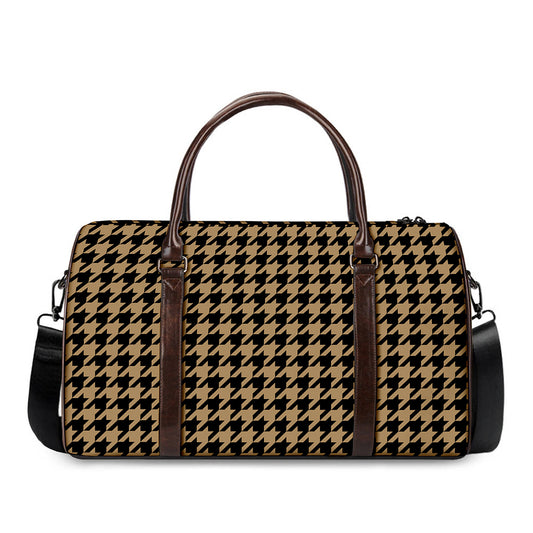 Brown And Black Houndstooth Print Duffle Bag