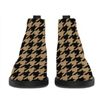 Brown And Black Houndstooth Print Flat Ankle Boots