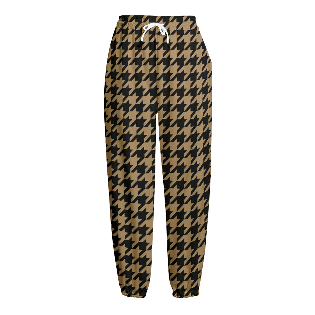 Brown And Black Houndstooth Print Fleece Lined Knit Pants