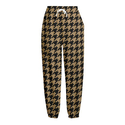 Brown And Black Houndstooth Print Fleece Lined Knit Pants