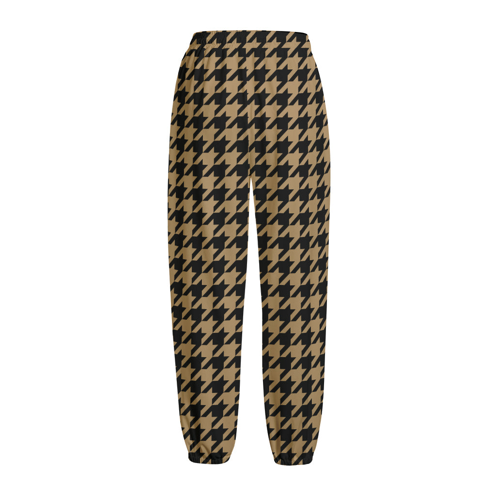Brown And Black Houndstooth Print Fleece Lined Knit Pants