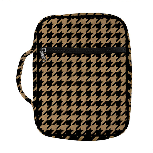 Brown And Black Houndstooth Print Front Pocket Bible Bag