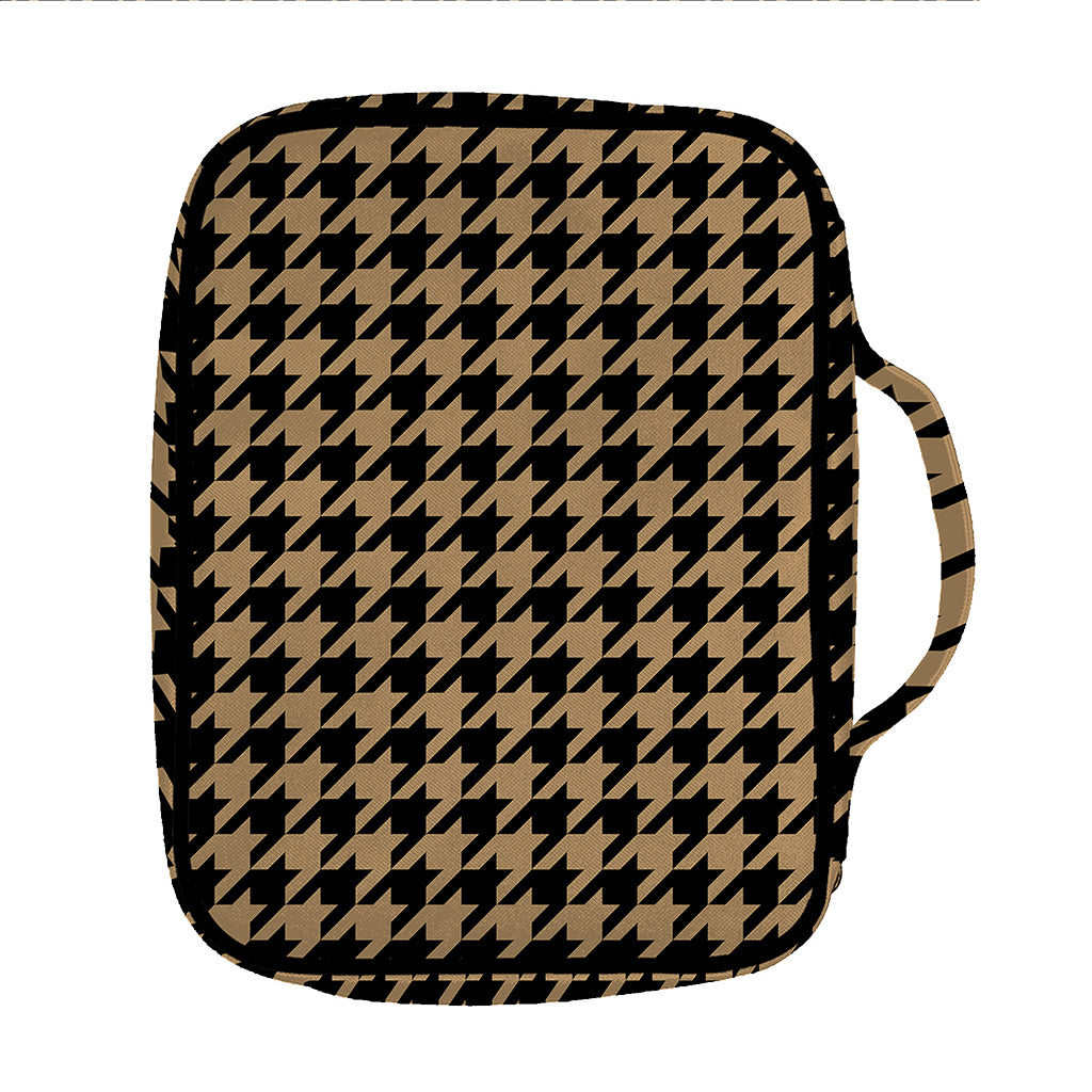 Brown And Black Houndstooth Print Front Pocket Bible Bag