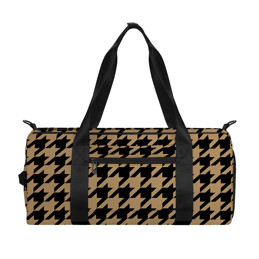 Brown And Black Houndstooth Print Gym Bag
