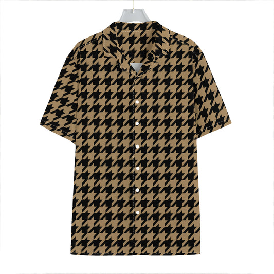 Brown And Black Houndstooth Print Hawaiian Shirt