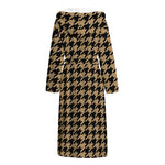 Brown And Black Houndstooth Print Hooded Bathrobe