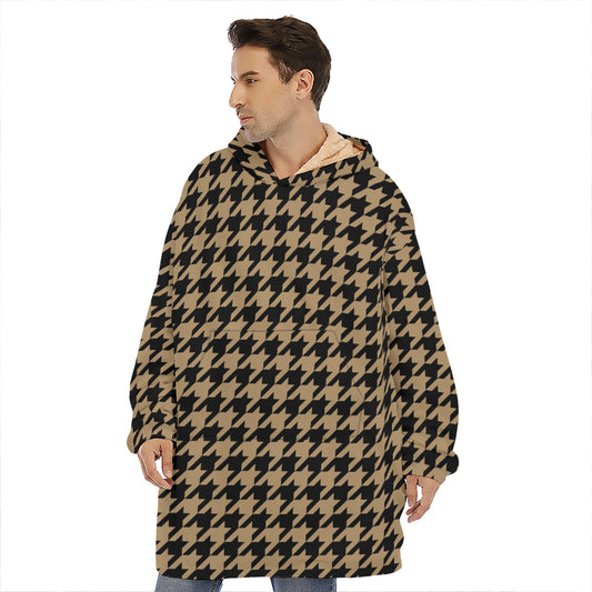 Brown And Black Houndstooth Print Hoodie Blanket