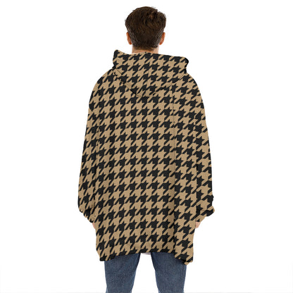 Brown And Black Houndstooth Print Hoodie Blanket