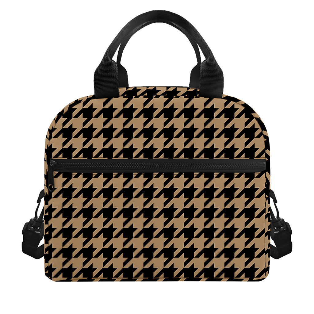 Brown And Black Houndstooth Print Insulated Lunch Bag