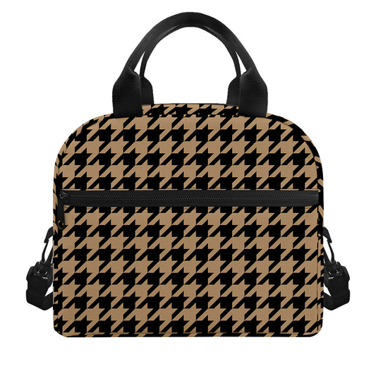 Brown And Black Houndstooth Print Insulated Lunch Bag