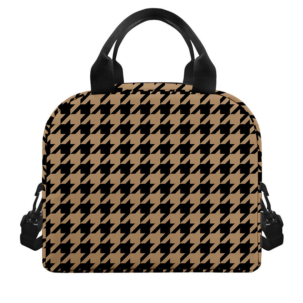 Brown And Black Houndstooth Print Insulated Lunch Bag