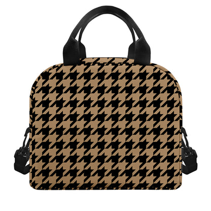 Brown And Black Houndstooth Print Insulated Lunch Bag